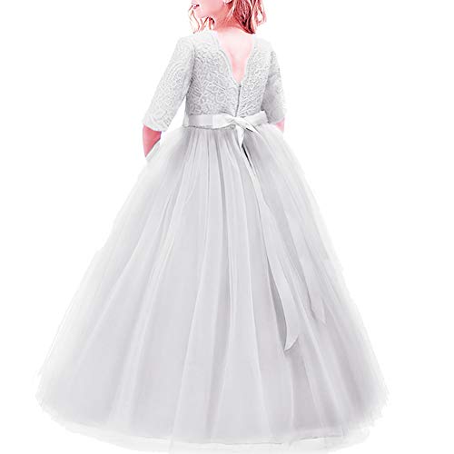 IBTOM CASTLE Mädchen Prinzessin Kleid Blumenmädchenkleid Taufkleid Festlich Kleid Hochzeit Festzug Babybekleidung Spitze Bowknot Kleid S# Weiß 11-12 Jahre von IBTOM CASTLE