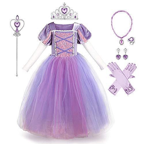 IBTOM CASTLE Mädchen Prinzessin Schmetterling Kleid Kostüm Geburtstag Weihnachten Halloween Party Verkleidung Karneval Cosplay Königin Kleid Kostüm Für Baby Mädchen Violett-3 6-7 Jahre von IBTOM CASTLE