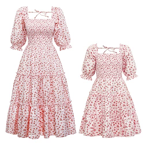 IBTOM CASTLE Mama und ich Kleider Mädchen Boho Sommer Strand Lässig Kleid Geraffte Laterne Ärmel Blumen Midi Kleid Passendes Outfit für Mutter und Tochter Rosa Blume M IBTOM CASTLE Mama und ich Kleider Mädchen Boho Sommer Strand Lässig Kleid Geraffte Laterne Ärmel Blumen Midi Kleid Passendes Outfit für Mutter und Tochter Rosa Blume M von IBTOM CASTLE