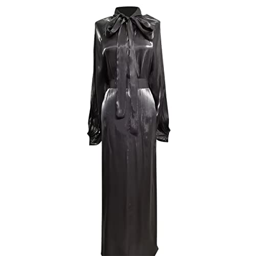 IBTOM CASTLE Muslimische Kleider Damen Unifarben Modest Schnürung Maxikleid Türkei Abaya Islamische Roben Ramadan Kleid Schwarz und grau XXL von IBTOM CASTLE