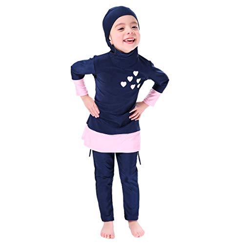 IBTOM CASTLE Muslimischen Badeanzug Kinder Baby Mädchen Full Cover Bescheiden Islamische Tops mit Badehose UV-Schutz Schwimmanzug Bademode Set Burkini Schwimmbe Hijab Surfen Kleidung Blau 11-12 Jahre von IBTOM CASTLE