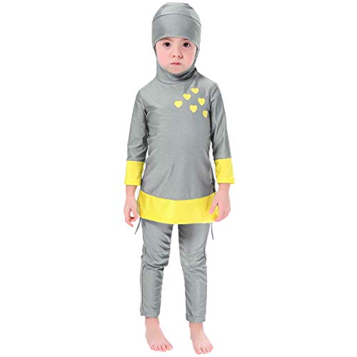 IBTOM CASTLE Muslimischen Badeanzug Kinder Baby Mädchen Full Cover Bescheiden Islamische Tops mit Badehose UV-Schutz Schwimmanzug Bademode Set Burkini Schwimmbe Hijab Surfen Kleidung Grau 11-12 Jahre von IBTOM CASTLE