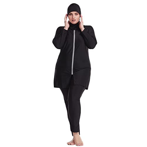 IBTOM CASTLE Muslimischer Badeanzug in Übergröße 3-teiliger Bademode in Kontrastfarbe für Damen Full Cover Modest Muslim Swimwear Langarm Spleißen Schwimmanzug Hijab Burkini Tankinis Schwarz 2 6XL IBTOM CASTLE Muslimischer Badeanzug in Übergröße 3-teiliger Bademode in Kontrastfarbe für Damen Full Cover Modest Muslim Swimwear Langarm Spleißen Schwimmanzug Hijab Burkini Tankinis Schwarz 2 6XL von IBTOM CASTLE