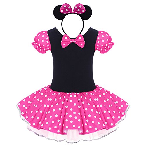 IBTOM CASTLE Neugeborene Baby Minnie Kostüm Prinzessin Mädchen Säuglings Kleinkind Tüll Kleider Festlich Polka Dots Trikot Tanzkleider Weihnachten Cosplay Kleid mit Maus Ohren Rosa 18-24 Monate von IBTOM CASTLE