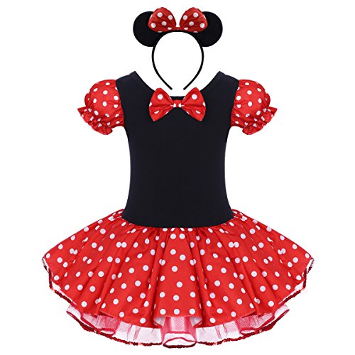 IBTOM CASTLE Neugeborene Baby Minnie Kostüm Prinzessin Mädchen Säuglings Kleinkind Tüll Kleider Festlich Polka Dots Trikot Tanzkleider Weihnachten Cosplay Kleid mit Maus Ohren Rot 12-18 Months von IBTOM CASTLE