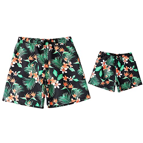 IBTOM CASTLE Papa und ich zusammenpassende Outfits Vater und Sohn Badehose Jungen Boho Sommer Strand Hawaii Urlaub Badehose Shorts mit Taschen Blume L von IBTOM CASTLE