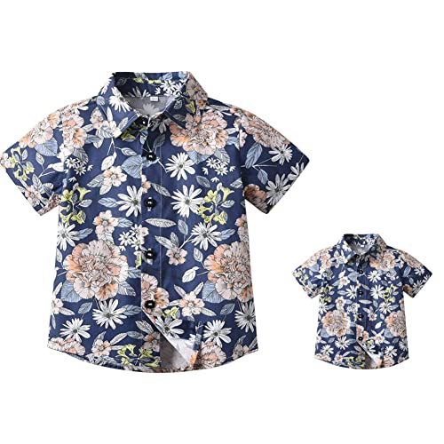 IBTOM CASTLE Papa und ich zusammenpassende Outfits Vater und Sohn Hemden Jungen Boho Blumen Sommer Strand Hawaii Urlaub Outfit Blaue Blume B XL von IBTOM CASTLE