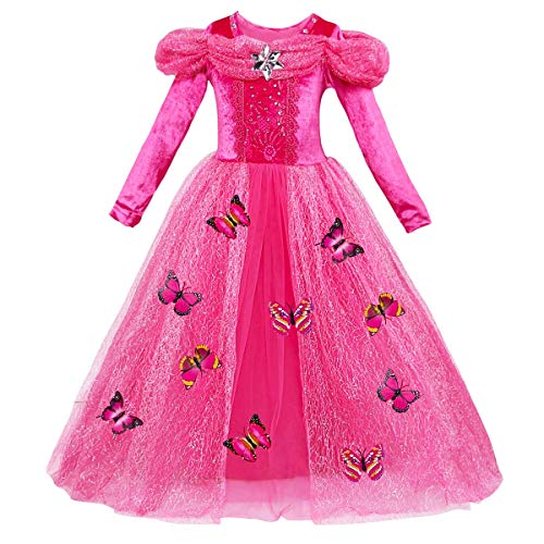 IBTOM CASTLE Prinzessin Kleid Mädchen, Cinderella Kleid Kostüme Prinzessin Kostüm Schmetterling Mädchen Geburtstagsfeier Festkleid Cocktailklei Verkleidung Halloween Fancy Dress up Rosa 3-4 Jahre von IBTOM CASTLE