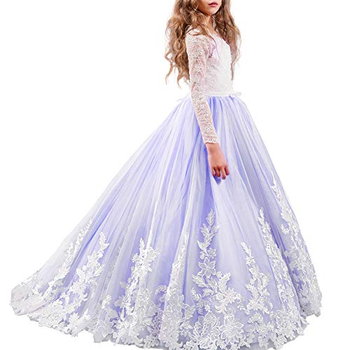 IBTOM CASTLE Prinzessin Kleid Mädchen Langarm Festlich Kinder Festzug Kleider Hochzeit Partykleid Brautjungfern Königsblau 4-5 Jahre von IBTOM CASTLE