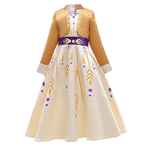 IBTOM CASTLE Prinzessin Mädchen Anna Kostüm Eiskönigin Kleid für Kinder Schneekönigin Fasching Tüll Ballkleid Cosplay Party Karneval Halloween Verkleidung Party Outfit Gelb Frozen Anna 11-12 Jahre von IBTOM CASTLE