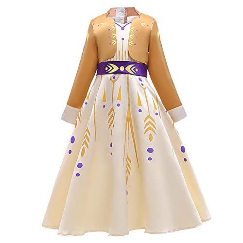 IBTOM CASTLE Prinzessin Mädchen Anna Kostüm Eiskönigin Kleid für Kinder Schneekönigin Fasching Tüll Ballkleid Cosplay Party Karneval Halloween Verkleidung Party Outfit Gelb Frozen Anna 9-10 Jahre von IBTOM CASTLE