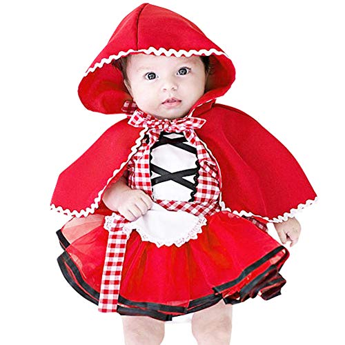 IBTOM CASTLE Säugling Baby Kostüm Halloween, Rotkäppchen 2-TLG. Baby Mädchen Kostüm für Kinder Märchen Prinzessin Verkleidung Karneval Cosplay Fasching Geburtstag Party Kleid Ballkleid 12-18 Monate von IBTOM CASTLE