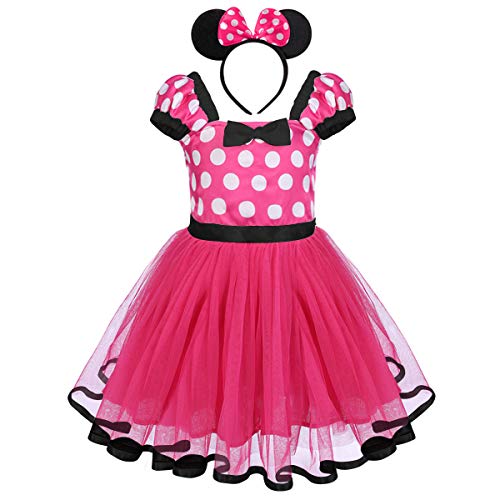 IBTOM CASTLE Säuglings Kleinkind Baby Mädchen Kinder Prinzessin Kostüm Minnie Polka Dots Tutu Kleid Bekleidungsset Geburtstag Festzug Karneval Fasching Cosplay Ballettkeider Rose+Schwarz 2-3 Jahre von IBTOM CASTLE