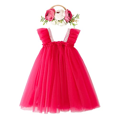 IBTOM CASTLE Tutu Kleider für Baby-Mädchen,Kleinkind ärmellose Prinzessin Pailletten Tüll Kleid & Blume Stirnband 2Stück Geburtstagkleid Taufkleid Silvester Weihnachtsoutfit Heißes Rosa 18-24 Monate von IBTOM CASTLE