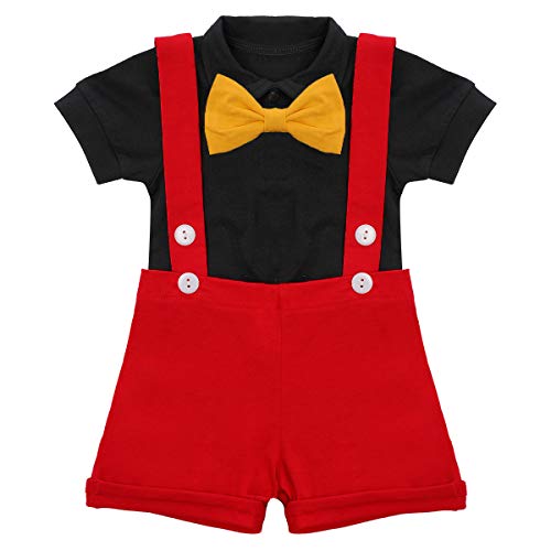 IBTOM CASTLE Unisex Baby Jungen Mädchen Erster Geburtstag Mickey Outfits Strampler+Fliege+Hosenträger Shorts Hosen Halloween Weihnachten Gentleman Kleidungsset Fotoshooting Rot 6-12 Monate von IBTOM CASTLE