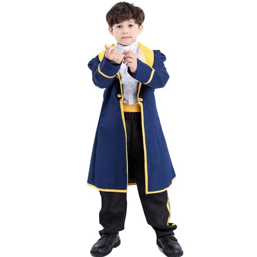 Jungen Charmant Prinz Kostüm Kinder Halloween Märchen die Schöne und das Biest Cosplay Karneval Mottoparty Prinz Kostüm Jacke+Weste+Hose+Stirnband 4-Teiliges Deluxe-Set Blau 1 14-15 Jahre alt von IBTOM CASTLE