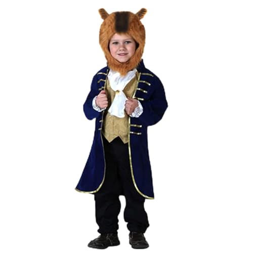 Jungen Charmant Prinz Kostüm Kinder Halloween Märchen die Schöne und das Biest Cosplay Karneval Mottoparty Prinz Kostüm Jacke+Weste+Hose+Stirnband 4-Teiliges Deluxe-Set Blau 2-3 Jahre alt von IBTOM CASTLE