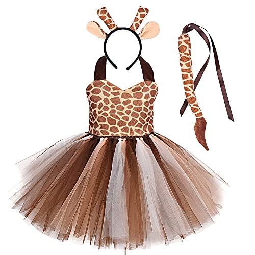 Kinder Baby Mädchen Tier Kostüme Dschungel Tiger/Leopard/Kühe/Zebra/Giraffe Dress Up Cosplay Tutu+Stirnband+Schwanz 3 Stück Weihnachten Halloween Karneval Geburtstag Partykleid Giraffe 18-24 Monate von IBTOM CASTLE