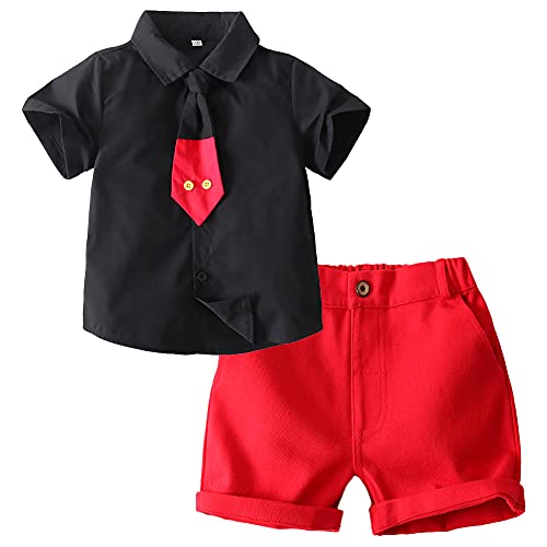 Kinder Jungen Mickey Mouse Halloween Kostüme Gentleman Krawatte Kurzarm Shirt Hemd+Y-Back Hosenträger+Shorts+Stirnband 4tlg Geburtstagsfeier Hochzeit Formal Outfit Fotografie Schwarz-2tlg 3-4 Jahre von IBTOM CASTLE