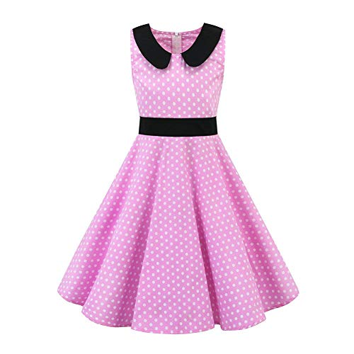 Kinder Mädchen 1950er Vintage Kleider Blumendruck Polka Dots Swing A Linie Hochzeit Geburtstag Partykleid Sommer Ärmellos Retro Cocktailkleid Abendkleid Festkleid Im 50er Jahre Stil Rosa 7-8 Jahre von IBTOM CASTLE