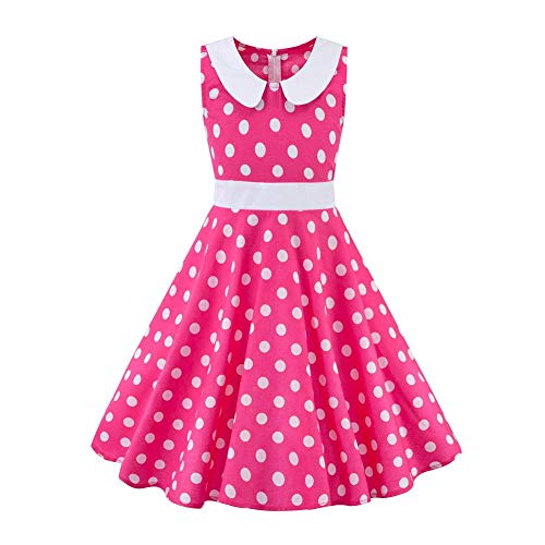 Kinder Mädchen 1950er Vintage Kleider Blumendruck Polka Dots Swing A Linie Hochzeit Geburtstag Partykleid Sommer Ärmellos Retro Cocktailkleid Abendkleid Festkleid Im 50er Jahre Stil Rose 5-6 Jahre von IBTOM CASTLE