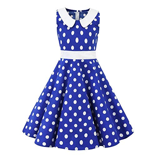 Kinder Mädchen 1950er Vintage Kleider Blumendruck Polka Dots Swing A Linie Hochzeit Geburtstag Partykleid Sommer Retro Cocktailkleid Abendkleid Festkleid Im 50er Jahre Stil Königsblau 11-12 Jahre von IBTOM CASTLE