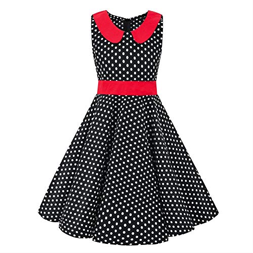 Kinder Mädchen 1950er Vintage Kleider Blumendruck Polka Dots Swing A Linie Hochzeit Geburtstag Partykleid Sommer Retro Cocktailkleid Abendkleid Festkleid Im 50er Jahre Stil Schwarz 11-12 Jahre von IBTOM CASTLE