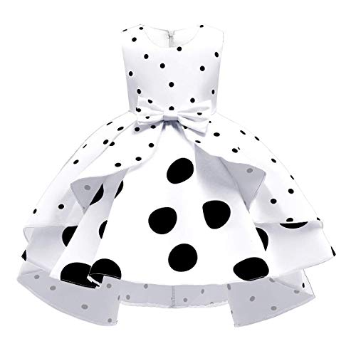 Kinder Mädchen Minnie Vintage Polka Dots Kleid Ärmellos Weihnachten Karneval Kostüm Prinzessin Swing A-Linie Partykleid Geburtstag Festlich Festzug Hochzeit Brautjungfer Abendkleid Weiß 8-9 Jahre von IBTOM CASTLE