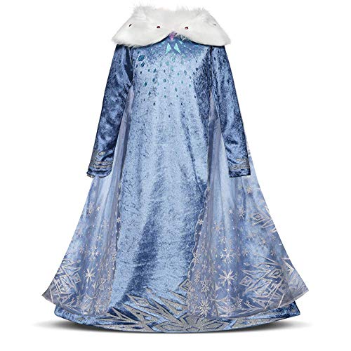 Kinder Mädchen Schneekönigin ELSA Kostüm Prinzessin Frozen Anna Lang Kleid Party Cosplay Verkleidung Festlich Karneval Festkleid Brautjungfer Maxi Geburtstagsfeier Fest-Kleid Blau 2 3-4 Jahre von IBTOM CASTLE