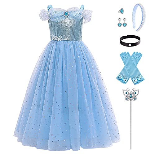 Kleider Für Mädchen Kurze Puffärmel Cinderella Kleid Mädchen Prinzessin Kleid Mädchen Brautkleider Hochzeitskleider Halloween Kostüm Mädchen Blauer Schmetterling blauer Schmetterling 6-7 Jahre von IBTOM CASTLE