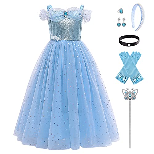 Kleider Für Mädchen Kurze Puffärmel Cinderella Kleid Mädchen Prinzessin Kleid Mädchen Brautkleider Hochzeitskleider Halloween Kostüm Mädchen Blauer Schmetterling blauer Schmetterling 9-10 Jahre von IBTOM CASTLE