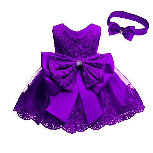 Kleinkind Baby Kinder Mädchen Blumen bestickt Spitzenkleid Ärmellos Bowknot Tutu Tüllkleider Prinzessin Abend Party Brautjungfer Hochzeit Festzug Taufe Geburtstag Ballkleid mit Kopfbedeckung Gr. 34 von IBTOM CASTLE