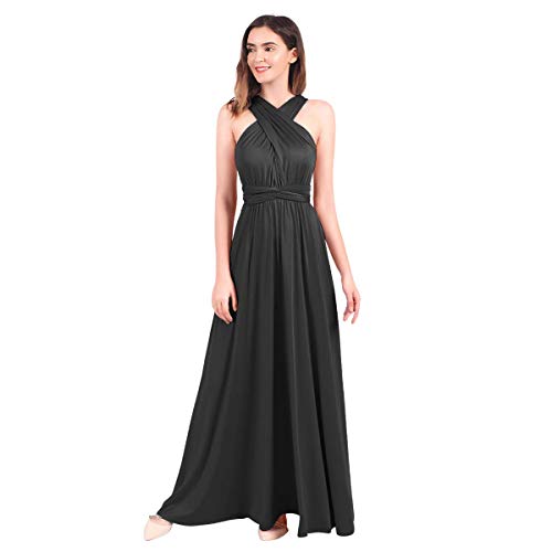 Langes Maxikleid für Damen, schulterfrei, sexy, für Hochzeit, Brautjungfer, Abendkleid, bodenlang, für Abschlussball und Abendveranstaltungen Gr. L, dunkelgrau von IBTOM CASTLE