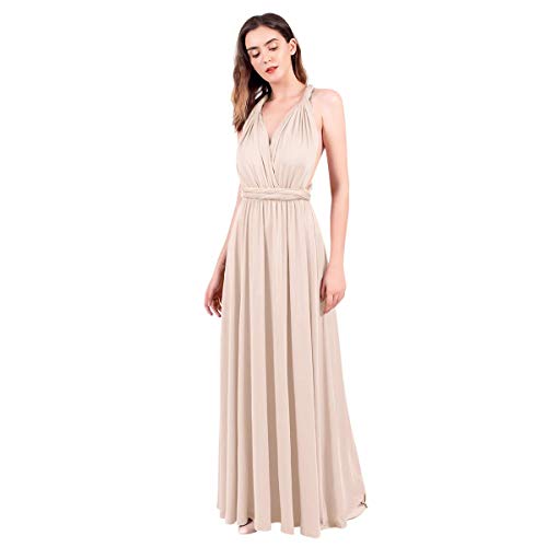 Langes Maxikleid für Damen, schulterfrei, sexy, für Hochzeit, Brautjungfer, Abendkleid, bodenlang, für Abschlussball und Abendveranstaltungen Gr. L, khaki von IBTOM CASTLE