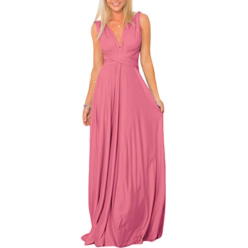 Langes Maxikleid für Damen, schulterfrei, sexy, für Hochzeit, Brautjungfer, Abendkleid, bodenlang, für Abschlussball und Abendveranstaltungen Gr. L, rosa - dusty pink von IBTOM CASTLE