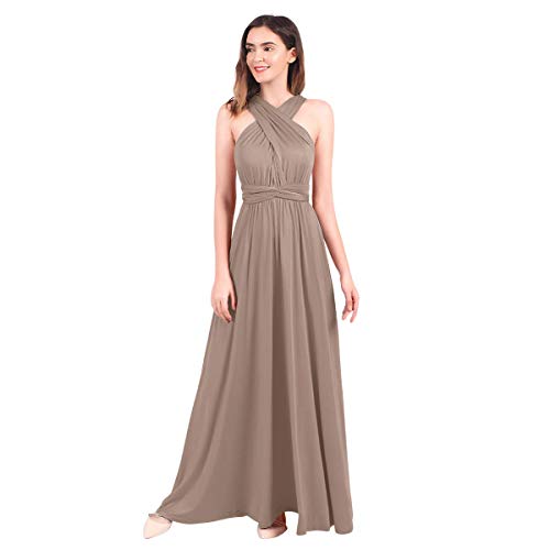 Langes Maxikleid für Damen, schulterfrei, sexy, für Hochzeit, Brautjungfer, Abendkleid, bodenlang, für Abschlussball und Abendveranstaltungen Gr. X-Large, hellbraun von IBTOM CASTLE