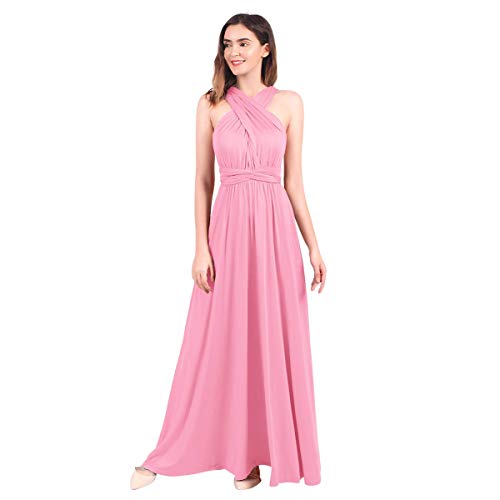 Langes Maxikleid für Damen, schulterfrei, sexy, für Hochzeit, Brautjungfer, Abendkleid, bodenlang, für Abschlussball und Abendveranstaltungen Gr. X-Small, rose von IBTOM CASTLE