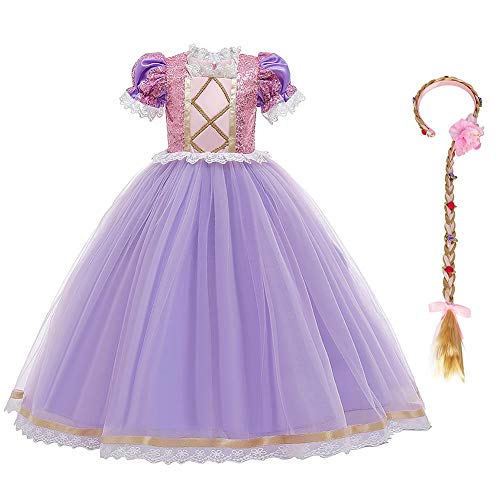 Mädchen Cosplay Kleid Rapunzel Prinzessin Kostüm Kinder Grimms Karneval Tangled Märchen Partykleid Halloween Festival Geburtstag Fotoshooting Magie Faschingskostüm Festkleid Violett(2pcs) 12-13 Jahre von IBTOM CASTLE