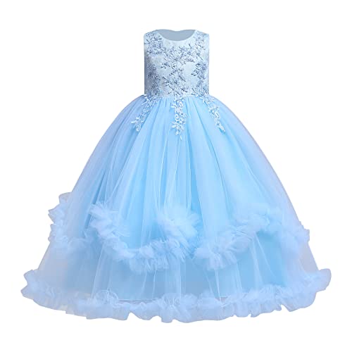 Mädchen Elegant Spitze Tüll Hochzeit Brautjungfern Kleid Prinzessin Festzug Erstkommunion Cocktailkleid Abendkleid Mädchen Birthday Party Kleider Kinder Langes Evening Ballkleider Blau 11-12 Jahre von IBTOM CASTLE