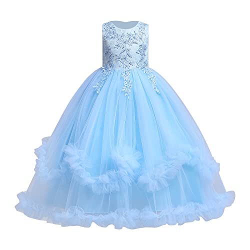 Mädchen Elegant Spitze Tüll Hochzeit Brautjungfern Kleid Prinzessin Festzug Erstkommunion Cocktailkleid Abendkleid Mädchen Birthday Party Kleider Kinder Langes Evening Ballkleider Blau 9-10 Jahre von IBTOM CASTLE