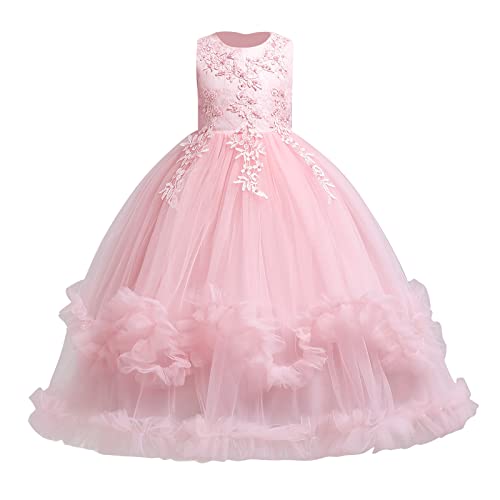 Mädchen Elegant Spitze Tüll Hochzeit Brautjungfern Kleid Prinzessin Festzug Erstkommunion Cocktailkleid Abendkleid Mädchen Birthday Party Kleider Kinder Langes Evening Ballkleider #Rosa 13-14 Jahre von IBTOM CASTLE