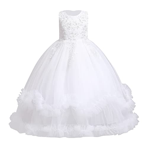 Mädchen Elegant Spitze Tüll Hochzeit Brautjungfern Kleid Prinzessin Festzug Erstkommunion Cocktailkleid Abendkleid Mädchen Birthday Party Kleider Kinder Langes Evening Ballkleider Weiß 13-14 Jahre von IBTOM CASTLE