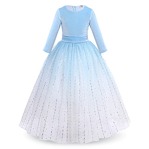 Mädchen Festzug Ballkleider Kinder samten Bestickt Hochzeit Kleid Blumenmädchenkleid Brautjungfern Partei Festliches Kleid Abendkleid Karneval Festzug Cocktailkleid Gradient-Blau 3-4 Jahre von IBTOM CASTLE