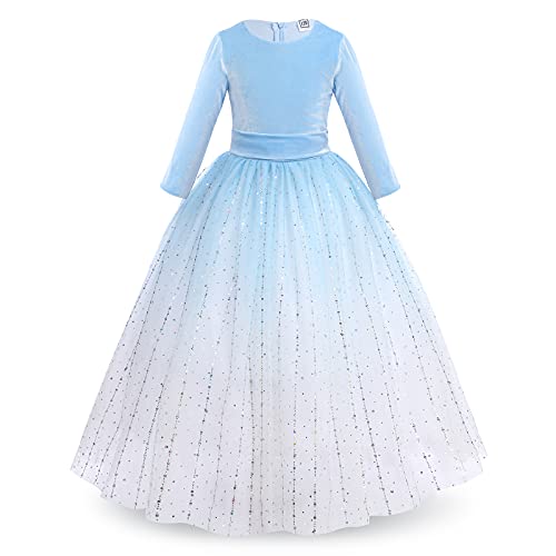 Mädchen Festzug Ballkleider Kinder samten Bestickt Hochzeit Kleid Blumenmädchenkleid Brautjungfern Partei Festliches Kleid Abendkleid Karneval Festzug Cocktailkleid Gradient-Blau 5-6 Jahre von IBTOM CASTLE