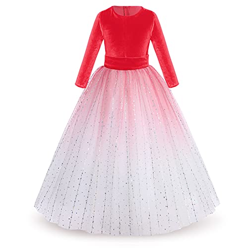 Mädchen Festzug Ballkleider Kinder samten Bestickt Hochzeit Kleid Blumenmädchenkleid Brautjungfern Partei Festliches Kleid Abendkleid Karneval Festzug Cocktailkleid Gradient Rot 3-4 Jahre von IBTOM CASTLE