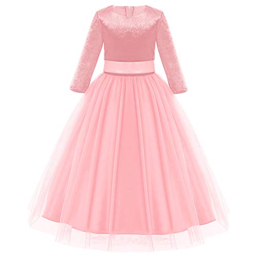 Mädchen Festzug Ballkleider Kinder samten Bestickt Hochzeit Kleid Blumenmädchenkleid Brautjungfern Partei Festliches Kleid Abendkleid Karneval Festzug Cocktailkleid Rosa-samten 13-14 Jahre von IBTOM CASTLE