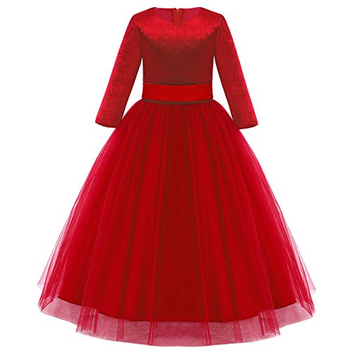 Mädchen Festzug Ballkleider Kinder samten Bestickt Hochzeit Kleid Blumenmädchenkleid Brautjungfern Partei Festliches Kleid Abendkleid Karneval Festzug Cocktailkleid Rot-samten 13-14 Jahre von IBTOM CASTLE