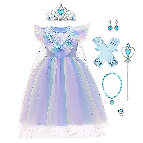 Mädchen Prinzessin ELSA Anna Schneekönigin Eiskönigin Kleid Kinder Tüll Kostüm Weihnachten Halloween Eisprinzessin Verkleidung Karneval Geburtstag Geschenk Ankleiden 03-Blau 4-5 Jahre von IBTOM CASTLE