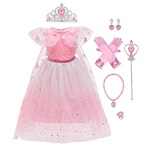 Mädchen Prinzessin ELSA Anna Schneekönigin Eiskönigin Kleid Kinder Tüll Kostüm Weihnachten Halloween Eisprinzessin Verkleidung Karneval Geburtstag Geschenk Ankleiden 03-Hellrosa 3-4 Jahre von IBTOM CASTLE