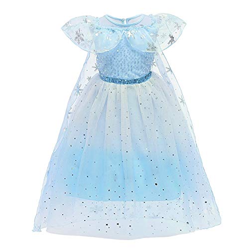 Mädchen Prinzessin ELSA Anna Schneekönigin Eiskönigin Kleid Kinder Tüll Kostüm Weihnachten Halloween Eisprinzessin Verkleidung Karneval Geburtstag Geschenk Ankleiden 04-Blau 6-7 Jahre von IBTOM CASTLE